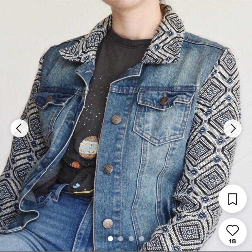 Kirra S Baja Embroidered Aztec Denim Jean Jacket Size M